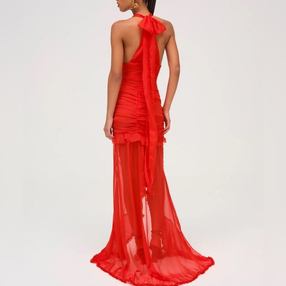 NWOT Red For Love And Lemons “Katya” Silk Chiffon Maxi Dress #2 Sz Small - Picture 2 of 16